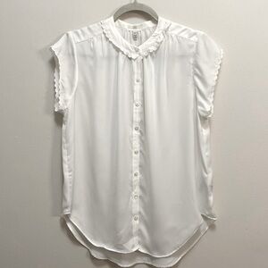 Joie White Button-Front Top | Scallop Edge Blouse | Feminine Chic S